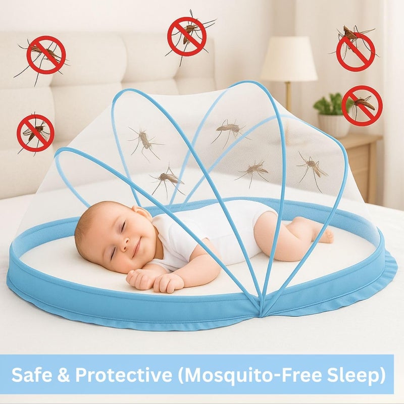 Royalkart Foldable Baby Mosquito Net |Bottomless Design for Infants |Safe & Easy Use for Ensuring Baby's Comfortable Sleep (0-24 Months) Size: 70 * 100cm, Blue - Image 2