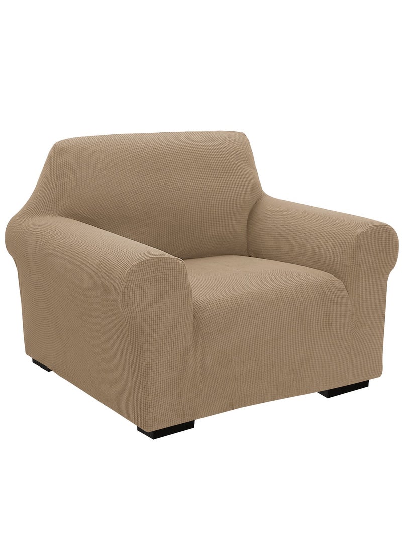 Fabienne Stretch Fit 1 Seater Sofa Cover Soft Brushed Fabric Couch Cover Exquisitely Full Coverage Furniture Protector Slipcover One Seater Fits on Standard and Recliner Sofa 80-120cm Size Sand Beige  - Image 1