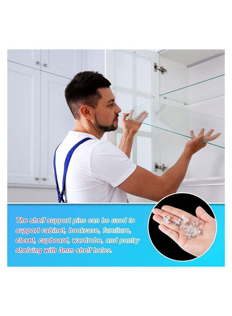 100 Clear Plastic Shelf Support Pegs - 3mm / 1/8" Cabinet Pins Replacement for Small Cabinets & Shelves - Durable & Easy to Install - Image 4