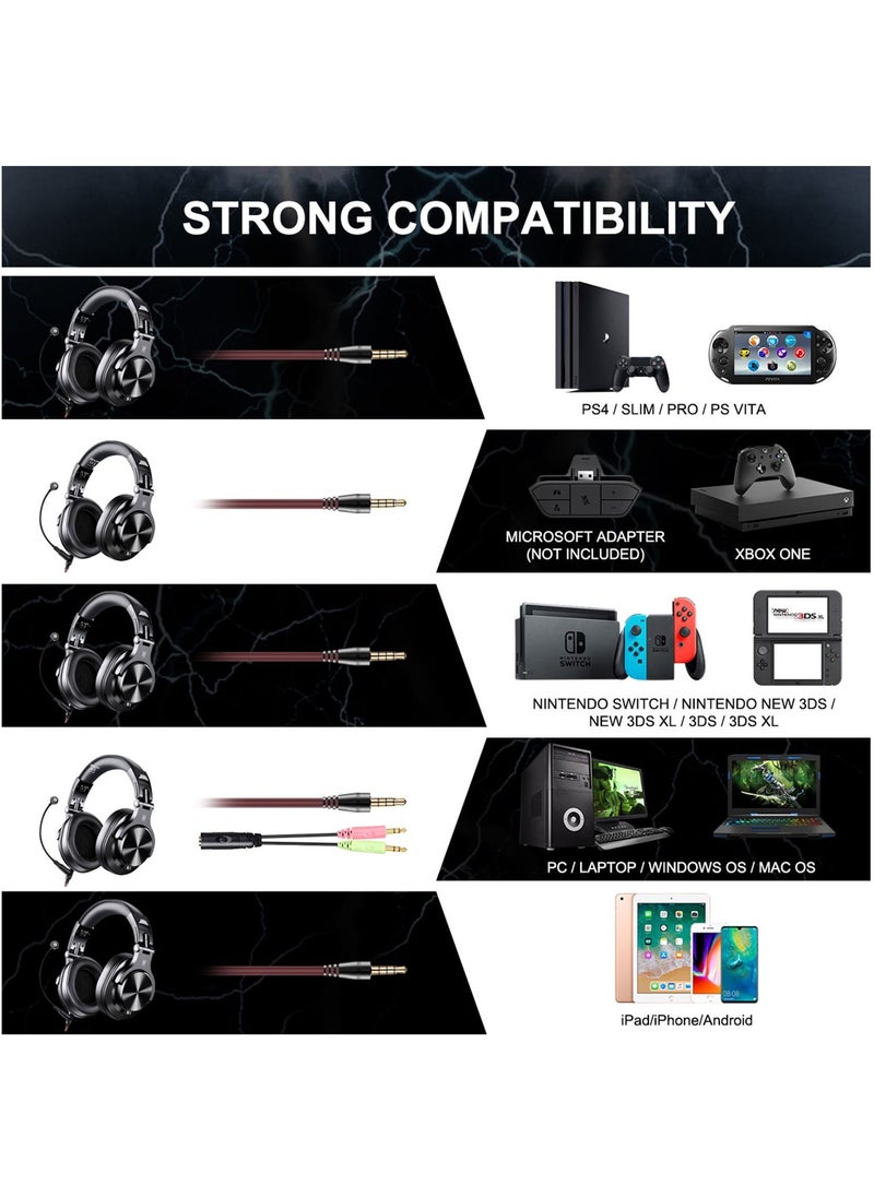 OneOdio - A71 Wired Over-Ear Hi-Res Studio Recording Headset with Shareport and Stereo Sound Black - Image 1