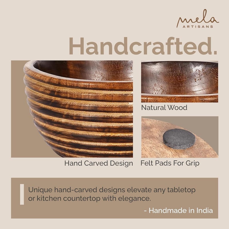 Mela Artisans 9 Wooden Fruit Bowl Regular Serving Bowl for Salads Cereals Snacks  Mixing  Decorative Bowls for Kitchen  Darma Valley Collection - Image 2