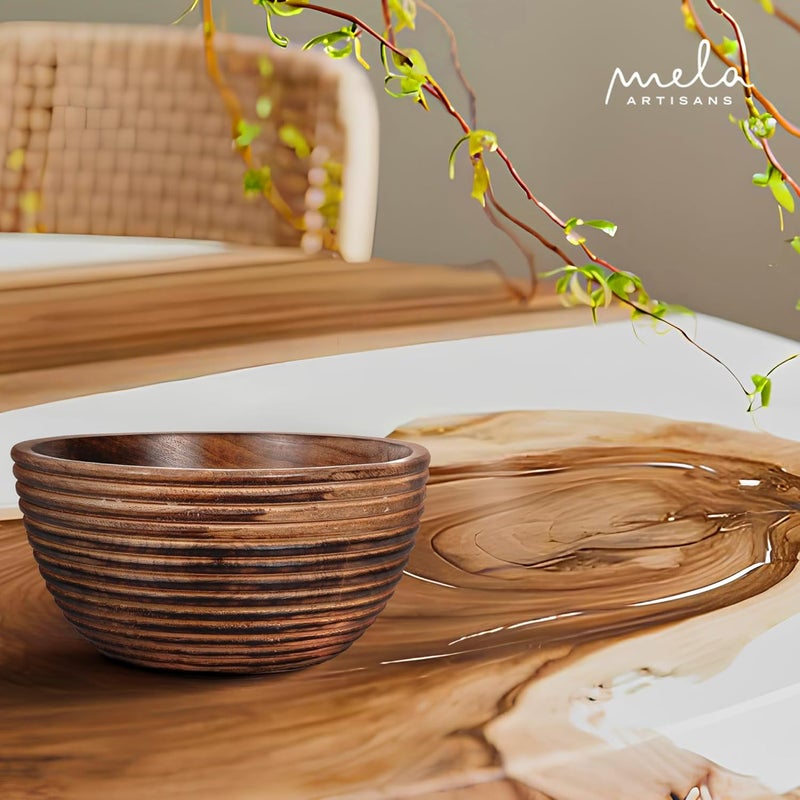 Mela Artisans 9 Wooden Fruit Bowl Regular Serving Bowl for Salads Cereals Snacks  Mixing  Decorative Bowls for Kitchen  Darma Valley Collection - Image 4