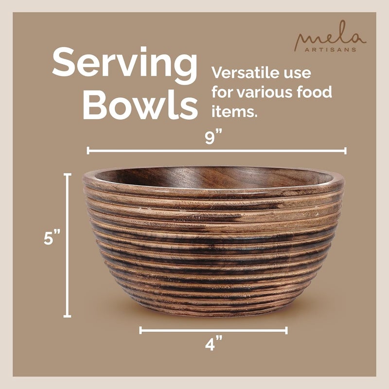 Mela Artisans 9 Wooden Fruit Bowl Regular Serving Bowl for Salads Cereals Snacks  Mixing  Decorative Bowls for Kitchen  Darma Valley Collection - Image 3