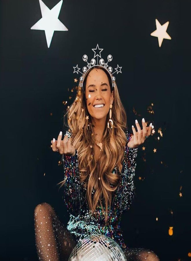 CEALXHENY Disco Ball Headbands for Women Rhinestone Star Hairband Glitter Mirrorball Headbands 70s 80s Disco Costume Outfits Music Concert Hair Accessories Holiday New Year Party Favors (Pattern C) - Image 2