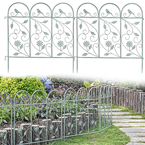 Sungmor 25in x 8ft Metal Garden Fence Border, Rustic Style Decorative Garden Fence Animal Barrier, Landscape Pathway Edge Iron Picket Fence Panels, Plant Support Climbing Trellis, Pack of 4 - Image 1
