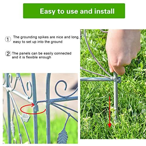 Sungmor 25in x 8ft Metal Garden Fence Border, Rustic Style Decorative Garden Fence Animal Barrier, Landscape Pathway Edge Iron Picket Fence Panels, Plant Support Climbing Trellis, Pack of 4 - Image 4