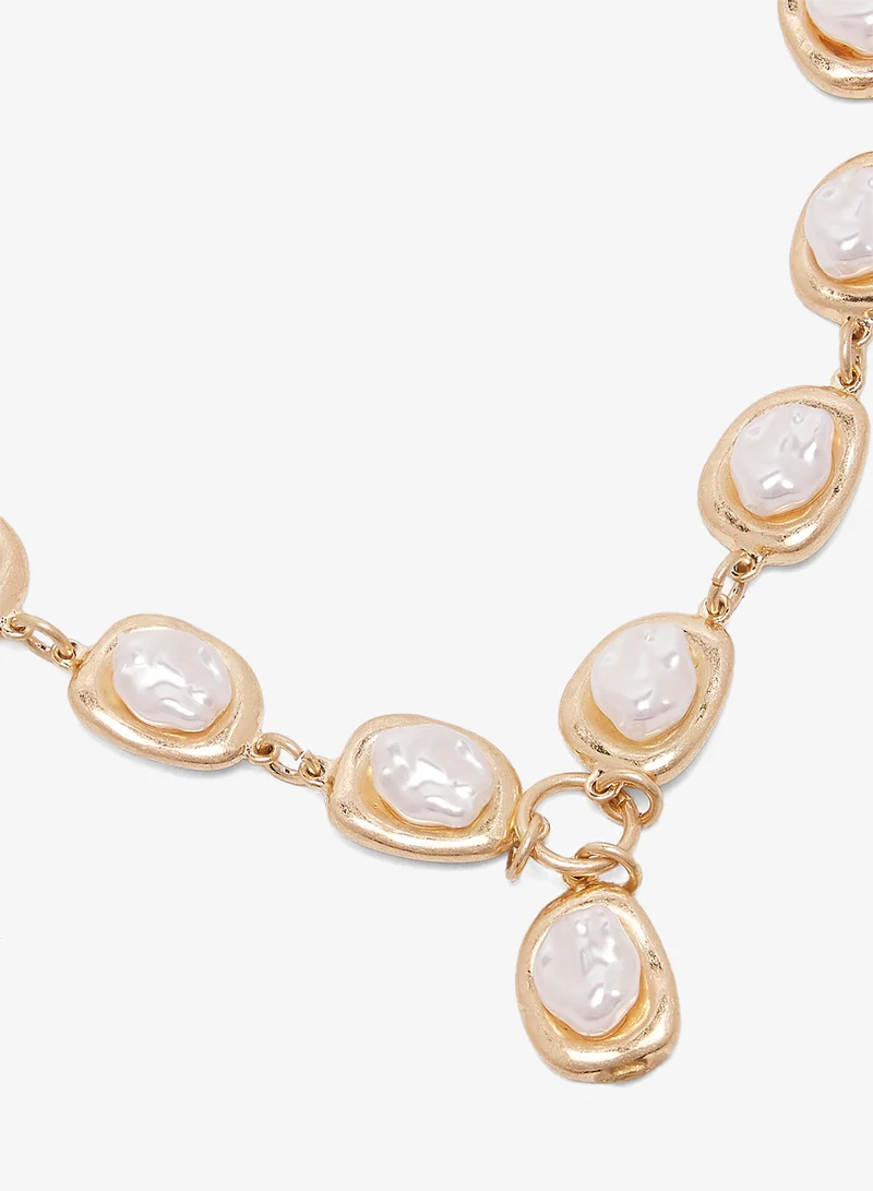 Ella Limited Edition Pearl Embellished Gold Detail Statement Necklace