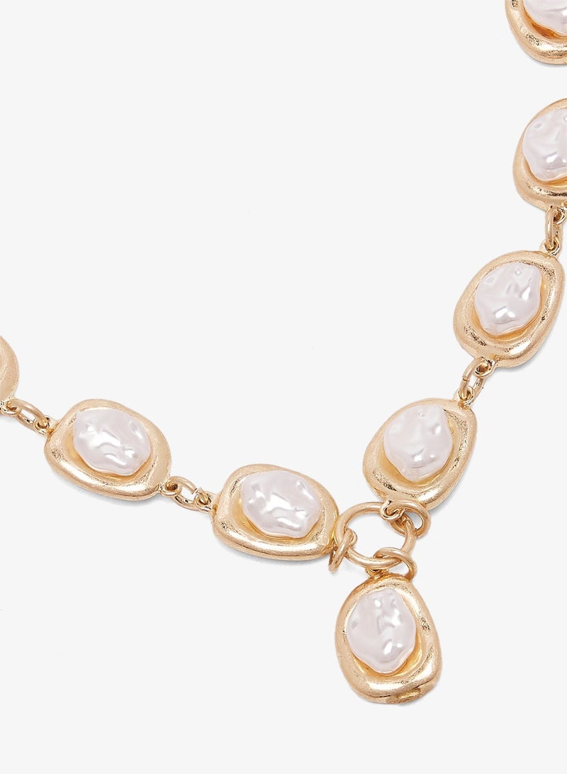 Ella Limited Edition Pearl Embellished Gold Detail Statement Necklace - Image 4