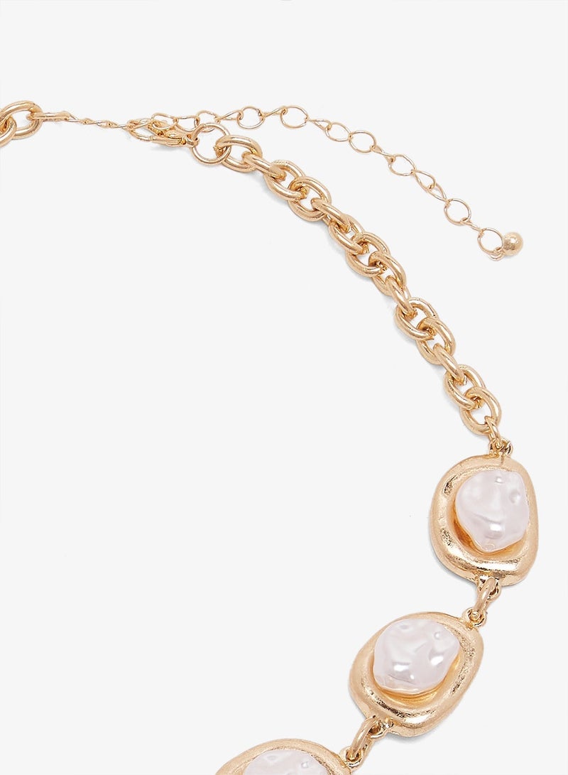 Ella Limited Edition Pearl Embellished Gold Detail Statement Necklace - Image 5