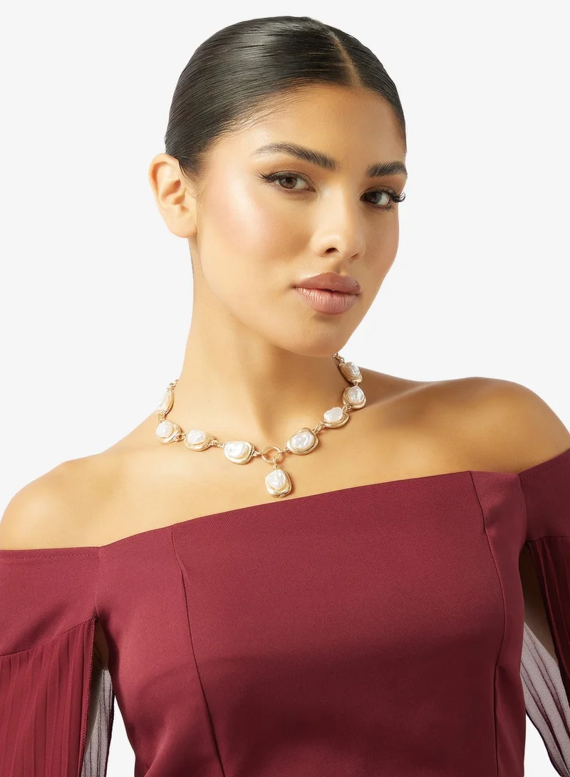 Ella Limited Edition Pearl Embellished Gold Detail Statement Necklace