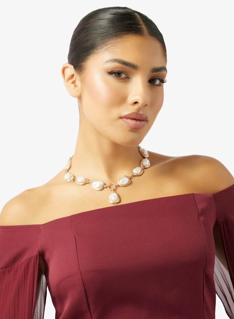 Ella Limited Edition Pearl Embellished Gold Detail Statement Necklace - Image 1