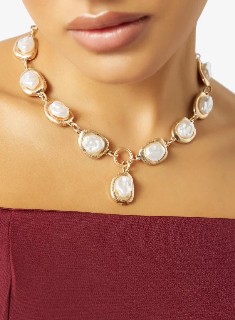 Ella Limited Edition Pearl Embellished Gold Detail Statement Necklace