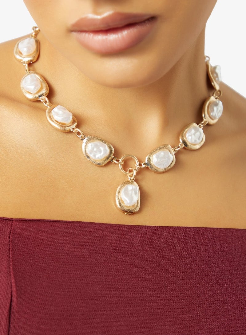 Ella Limited Edition Pearl Embellished Gold Detail Statement Necklace - Image 2