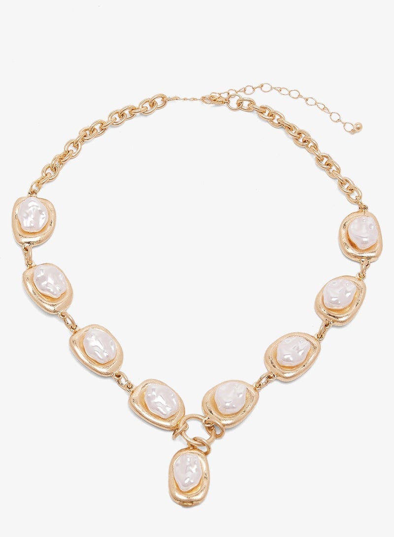 Ella Limited Edition Pearl Embellished Gold Detail Statement Necklace - Image 3