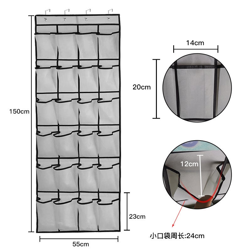 Gray 24 Grid Non-Woven Door Hanging Bag Hanging Items Storage Shoes Storage Bag - Image 3