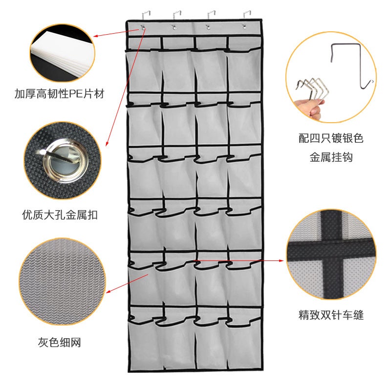 Gray 24 Grid Non-Woven Door Hanging Bag Hanging Items Storage Shoes Storage Bag - Image 4
