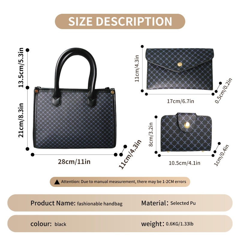 Tigpoy 3pcs Purses and Handbags Set for Women, Top-Handle Tote, Satchel Shoulder Bag & Matching Wallet, Vegan Leather Crossbody Hobo Bag (Black) - Image 3