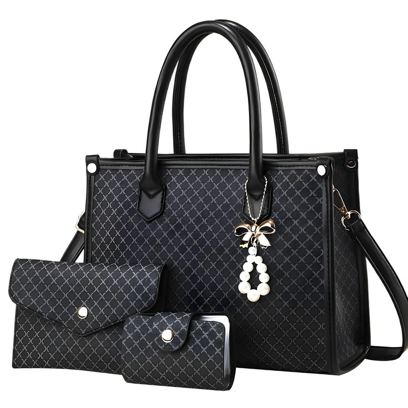 Tigpoy 3pcs Purses and Handbags Set for Women, Top-Handle Tote, Satchel Shoulder Bag & Matching Wallet, Vegan Leather Crossbody Hobo Bag (Black) - Image 1