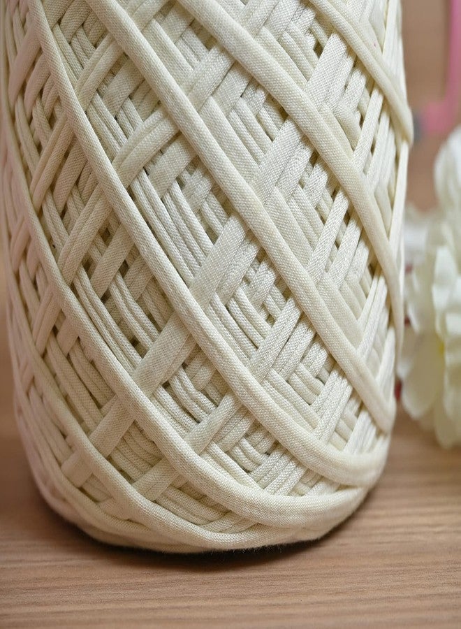 XY DECOR Cotton Hosiery Soft T-Shirt Yarn (950 Grams)/Needle Knitting Yarn Thread Dyed Hand Knitting Art Craft for Crochet Handbag, Hat, Placemat & Many More -100 Meter (Colour: Off White) - Image 3