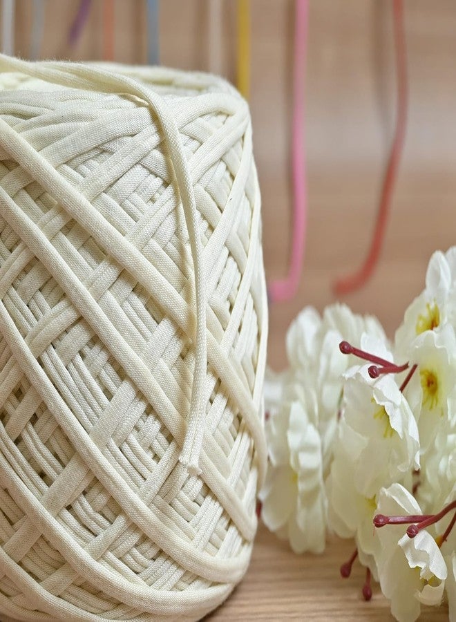XY DECOR Cotton Hosiery Soft T-Shirt Yarn (950 Grams)/Needle Knitting Yarn Thread Dyed Hand Knitting Art Craft for Crochet Handbag, Hat, Placemat & Many More -100 Meter (Colour: Off White) - Image 4