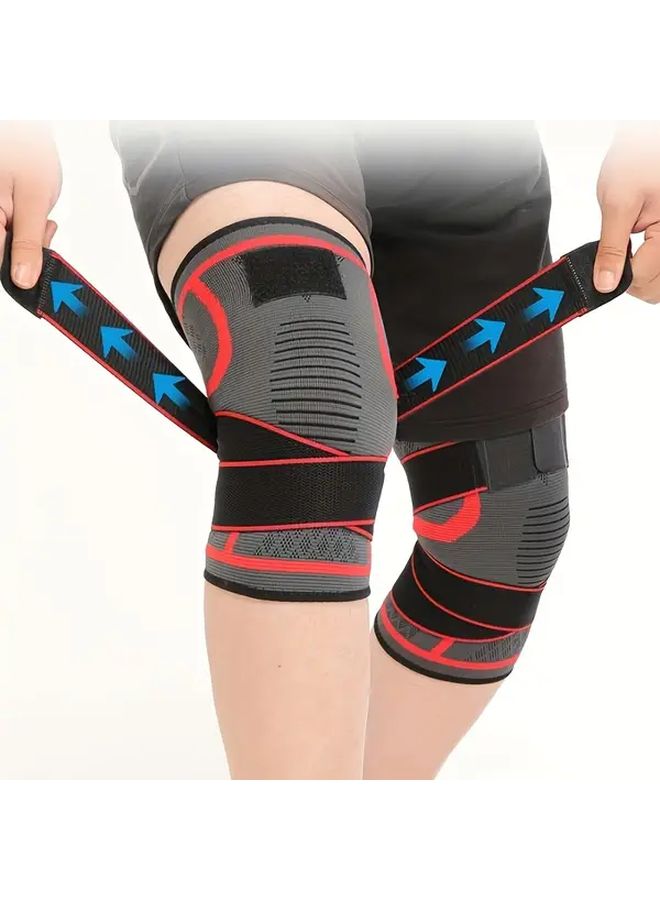 Adjustable Nylon Knee Brace Gray Size M Stabilizes Joints For Running Fitness Sports - Image 1