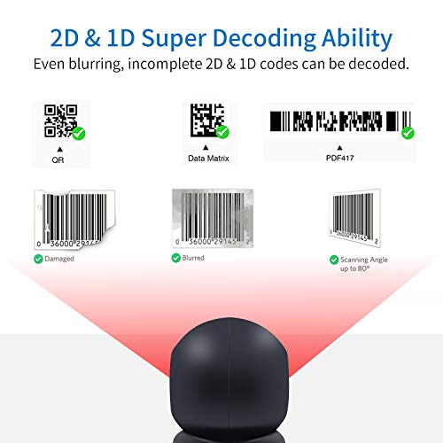 symcode 2D QR Barcode Scanner,Symcode Omnidirectional Hands-Free Automatic Barcode Reader for Mobile Payment Computer Screen ScanMeters - Image 2