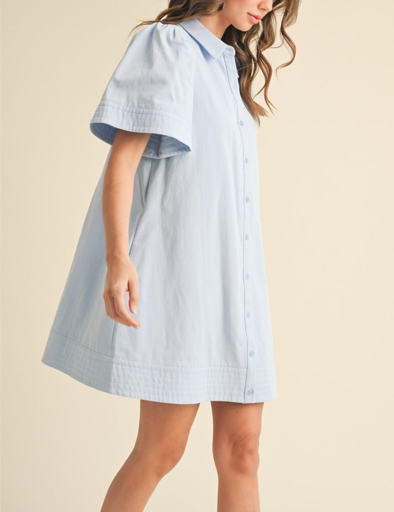 Meyhad Womens Short Sleeve Button Down Mini Shirt Dress Lapel Collar Short Dresses with Pocket(0942-LightBlue-L) - Image 3