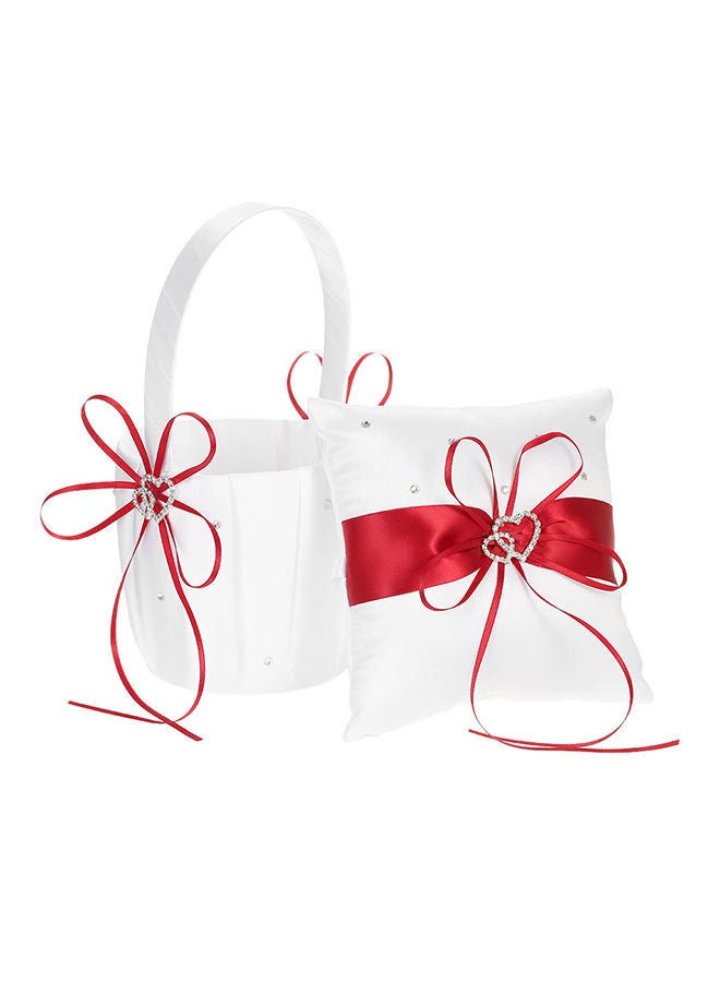 NIBEMINENT Satin Ring Bearer Pillow And Wedding Flower Basket Set Red/White 22.5 x 13 12centimeter  - Image 1