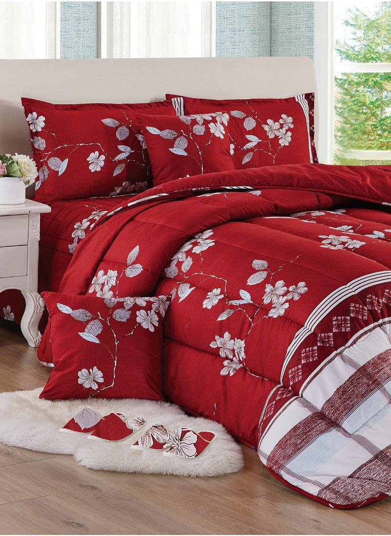 Moon - Bed In A Bag Medium Filling King Size Comforter Set, 10 Pcs Floral Bedding Set Size 220 X 240 Cm with Comforter, Quilted Bed Skirt, Pillowcases, Cushion & Bedroom Slipper, Multicolor - Image 1