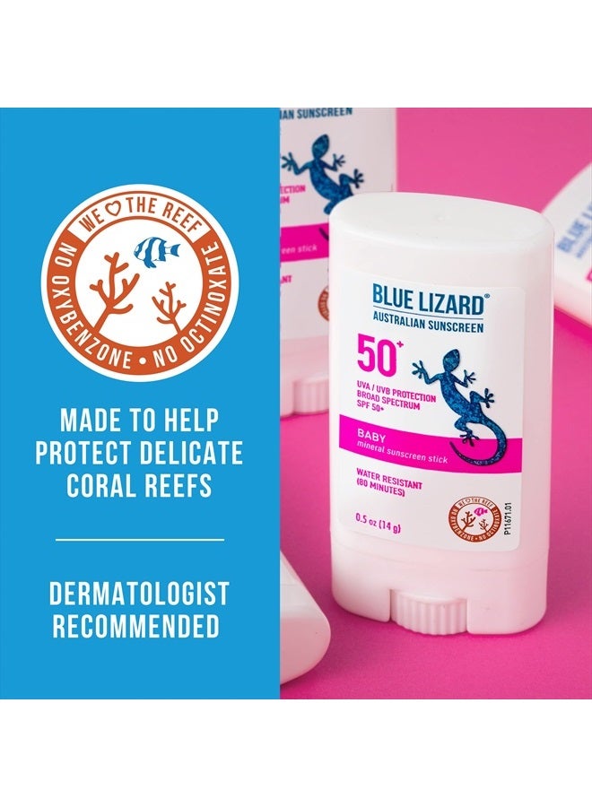 Blue Lizard BABY Mineral Sunscreen Stick with Zinc Oxide, SPF 50+, Water Resistant, UVA/UVB Protection - Easy to apply, Fragrance Free, .5 oz - Image 3