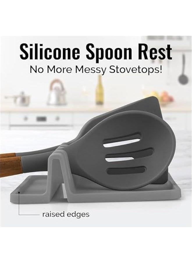 HOOKOR - 2 Pack Spoon and Fork Rest, Silicone Utensil Rest, Kitchen and Grill Utensil Holder, No Mess Rack with Drip Pad, Home Stove Organizer Cookware Soup Spoon Organizer - Image 1