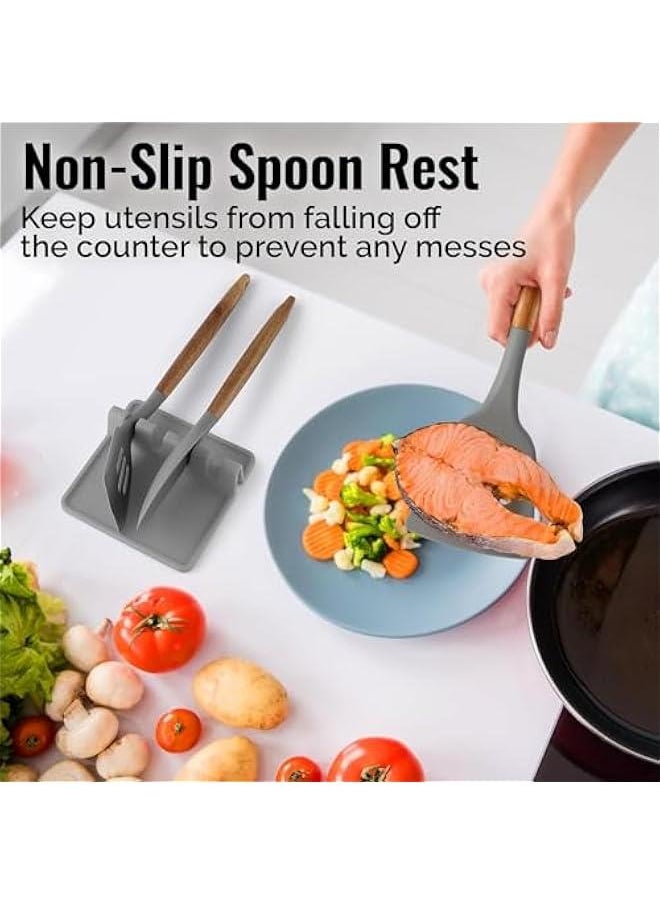 HOOKOR - 2 Pack Spoon and Fork Rest, Silicone Utensil Rest, Kitchen and Grill Utensil Holder, No Mess Rack with Drip Pad, Home Stove Organizer Cookware Soup Spoon Organizer - Image 1