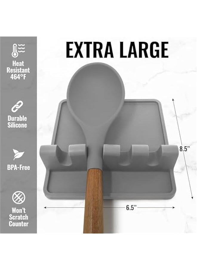 HOOKOR - 2 Pack Spoon and Fork Rest, Silicone Utensil Rest, Kitchen and Grill Utensil Holder, No Mess Rack with Drip Pad, Home Stove Organizer Cookware Soup Spoon Organizer - Image 1