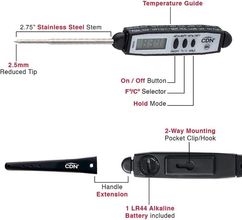CDN ProAccurate® Pocket Thermometer | Instant Read | 2.75" Stainless Tip | Waterproof, Shatterproof | Ideal for Meat, Poultry, BBQ | NSF Certified | DT450X - Image 5