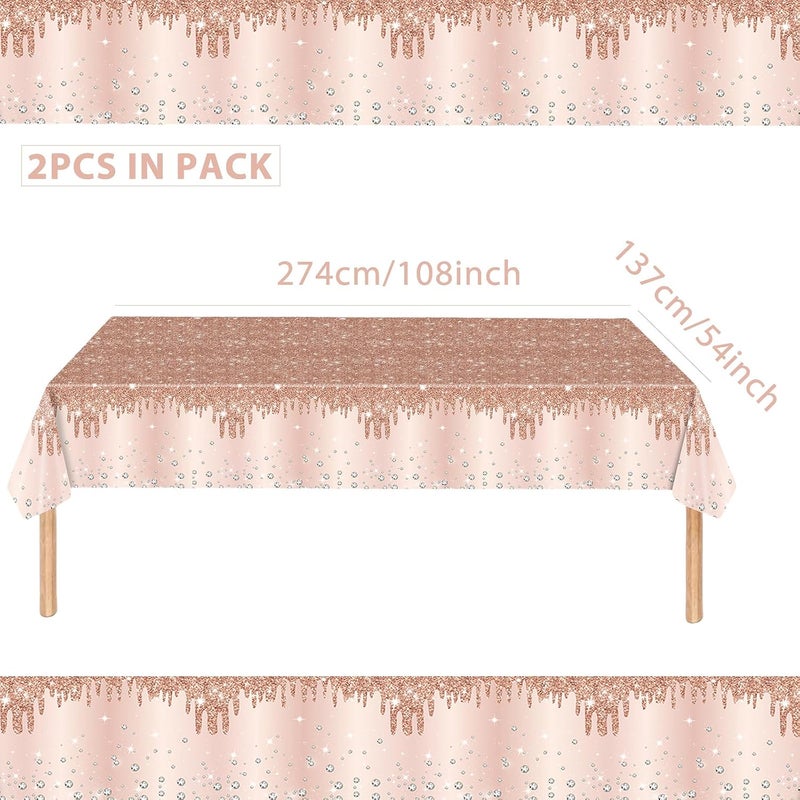 Mienocol 2pcs Rose Gold Table Cloth Party Disposable Tablecloths,137 x274cm Shiny Glitter Diamond Rosegold Party Rectangular Dining Table Cover for Baby Shower,Wedding,Birthday,Princess,Girls Party Table Décor - Image 2