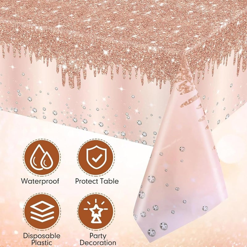 Mienocol 2pcs Rose Gold Table Cloth Party Disposable Tablecloths,137 x274cm Shiny Glitter Diamond Rosegold Party Rectangular Dining Table Cover for Baby Shower,Wedding,Birthday,Princess,Girls Party Table Décor - Image 3