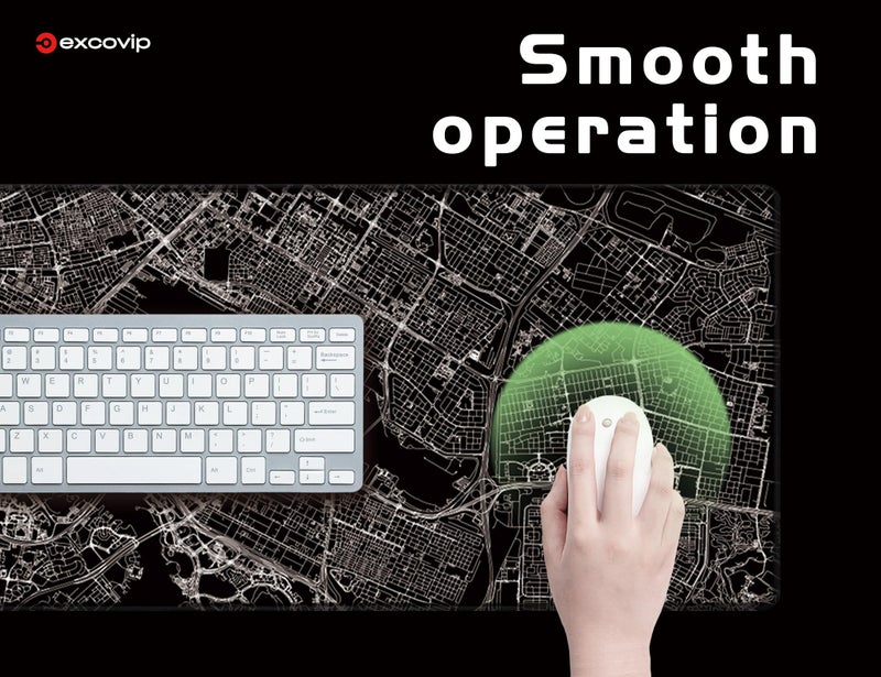 EXCOVIP Gaming Mouse Pad XL, Anti-Skid Mousepad Extended Black Large, Keyboard Mouse Pad - City Road, 900x300mm, 0357 - Image 2