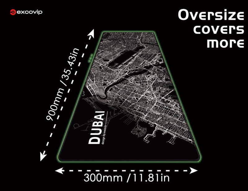 EXCOVIP Gaming Mouse Pad XL, Anti-Skid Mousepad Extended Black Large, Keyboard Mouse Pad - City Road, 900x300mm, 0357 - Image 4