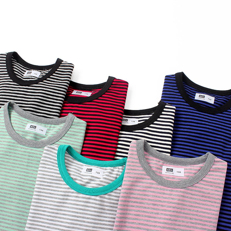 Summer Korean version of children's clothing new boys short sleeve small and medium-sized children striped round neck T shirt girls short sleeve T-shirt wholesale - Image 3