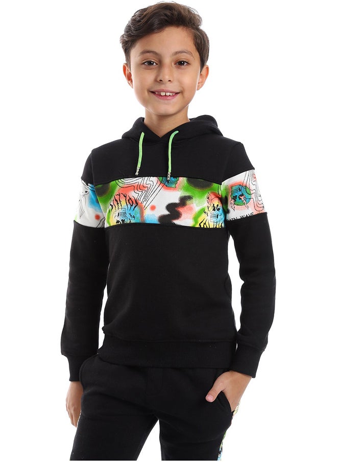 Andora - Black Patterned Sleeves Comfy Training Suit_Black - Image 1
