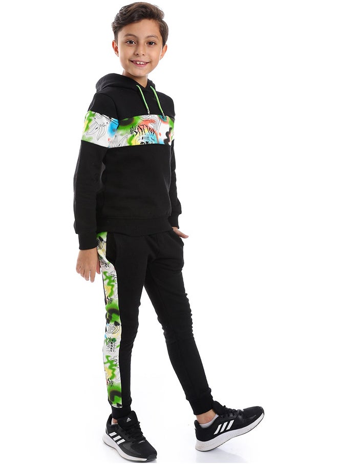 Andora - Black Patterned Sleeves Comfy Training Suit_Black - Image 1