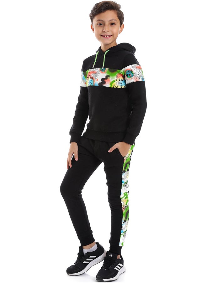 Andora - Black Patterned Sleeves Comfy Training Suit_Black - Image 1