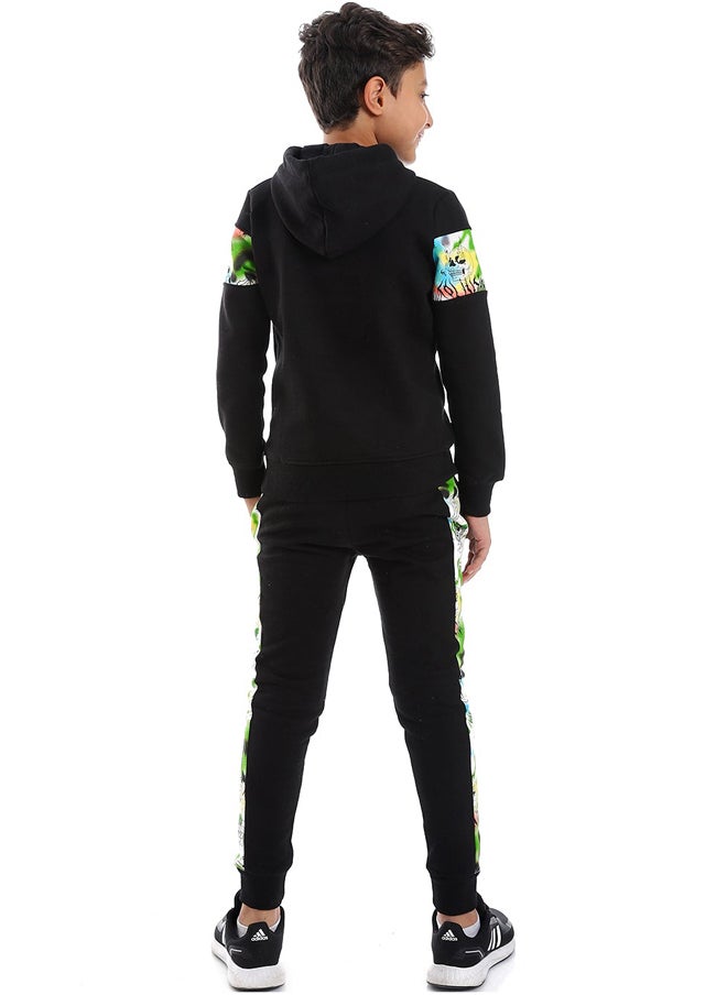Andora - Black Patterned Sleeves Comfy Training Suit_Black - Image 1