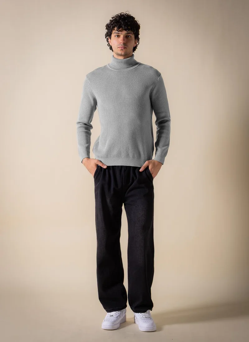 Shapes Grey RIBBED HIGH-NECK SWEATER for Men | Best Price UAE