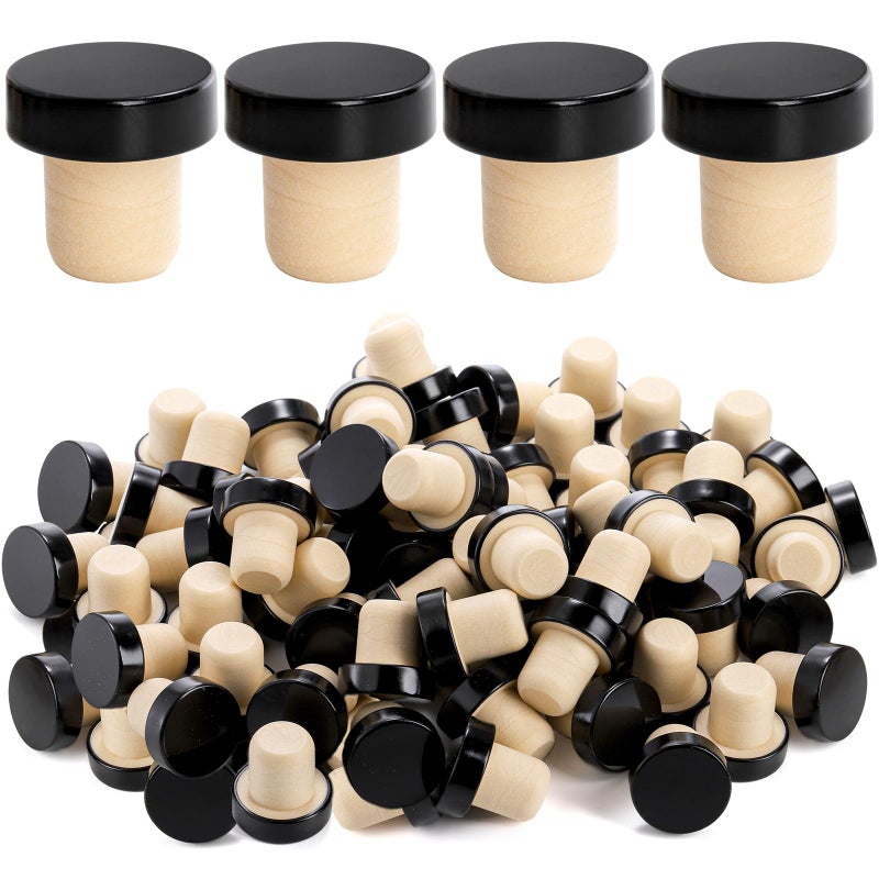 Fasmov 100 Pack T-Shape Cork Stoppers, T-shaped Stopper Cork Wine Stopper Bottle Stoppers Reusable Wine Sealing Stopper, Wine Bottle Corks Plugs for Wine Beer Glass Bottles, Black - Image 1