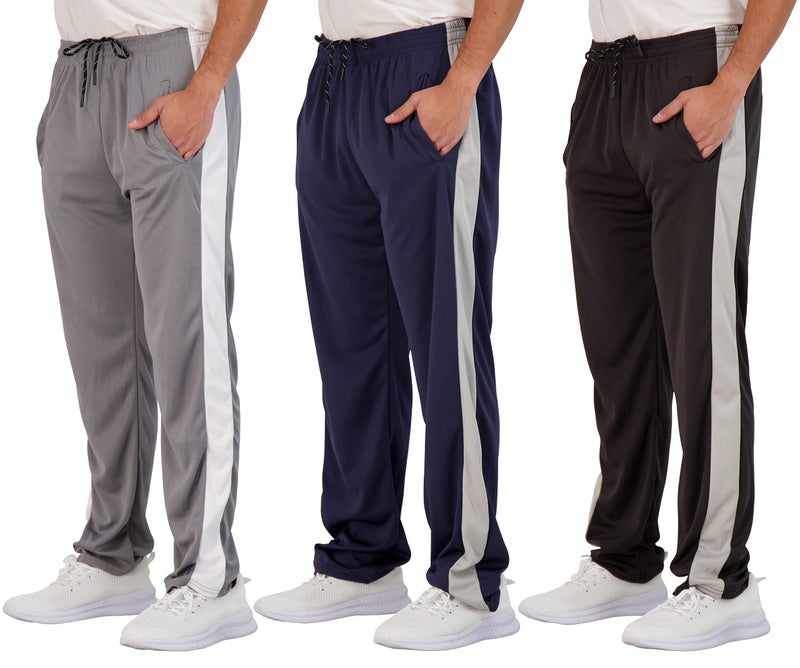Real Essentials 3 Pack Mens Mesh Athletic Gym Workout Lounge Open Bottom Sweatpants with Pockets Available in Big Tall Set 7 L