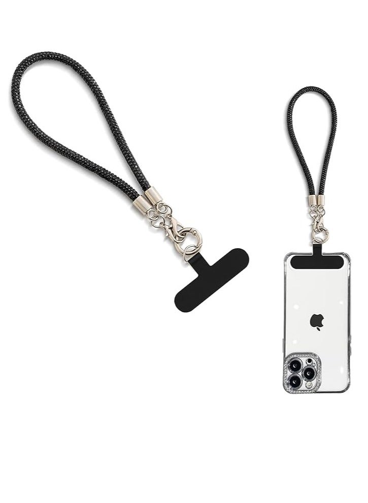 Glitter Phone Wrist Strap, Bling Rhinestone Short Hand Lanyard Bracelet with Keychain & Card Holder, Universal Mobile Phone Chain & Handbag Strap for Women - Image 1