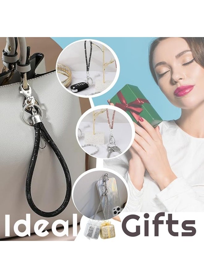 Glitter Phone Wrist Strap, Bling Rhinestone Short Hand Lanyard Bracelet with Keychain & Card Holder, Universal Mobile Phone Chain & Handbag Strap for Women - Image 2