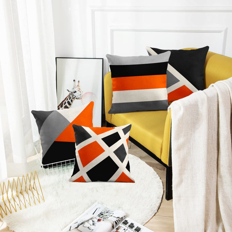 Emvency Set of 4 Throw Pillow Covers Modern Abstract Stripe Simple Geometric Acrylic Bold Decorative Pillow Cases Home Decor Square 18x18 Inches Pillowcases(Black Grey Orange) - Image 3
