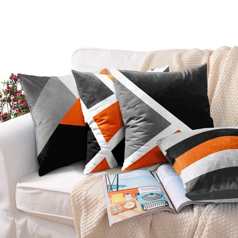 Emvency Set of 4 Throw Pillow Covers Modern Abstract Stripe Simple Geometric Acrylic Bold Decorative Pillow Cases Home Decor Square 18x18 Inches Pillowcases(Black Grey Orange) - Image 5